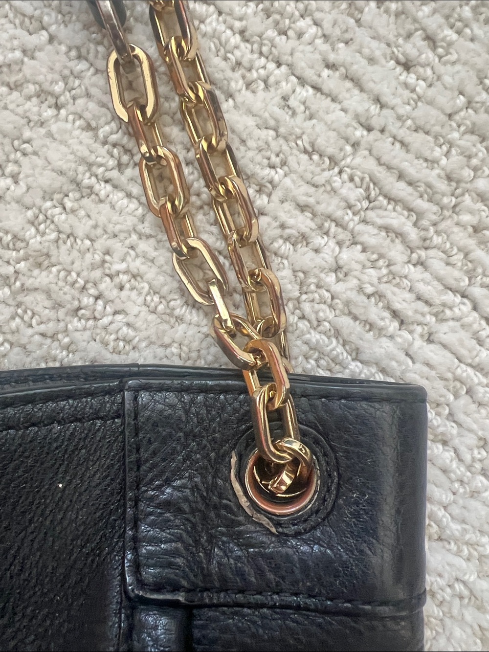 Tory Burch Black Leather Tote with Gold Logo & Chain Straps - Picture 2 of 10